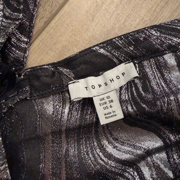 NWT Topshop Silver And Black Metallic Marble Mini Dress Small Size 6 New Years - Picture 4 of 8